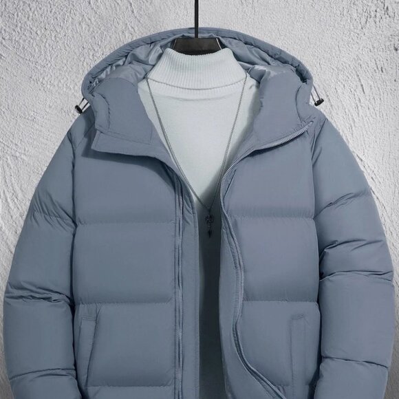 Dusty Blue Mens Zipper Puffer Coat - Picture 1 of 9